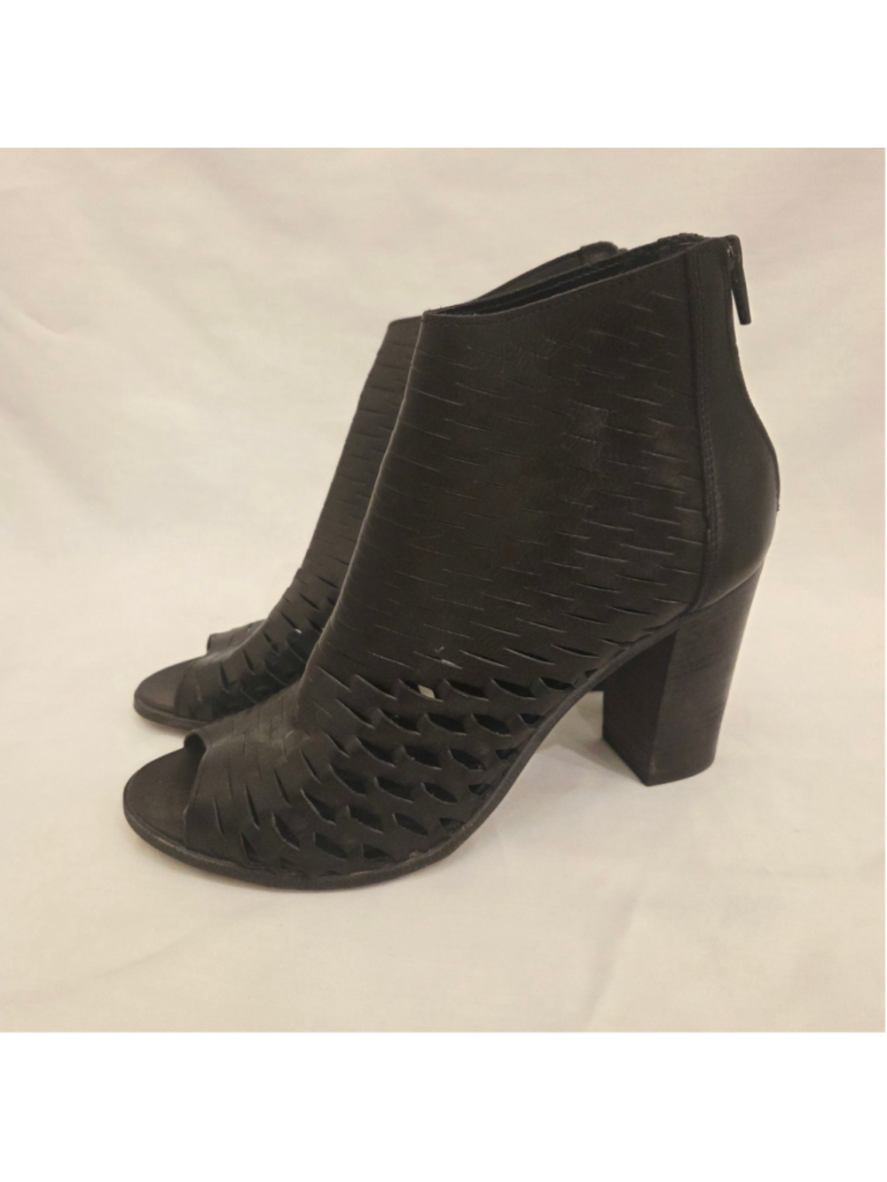 Lavorazione Artigiana Black Woven Peep Toe Ankle Booties Size 8.5/ 39